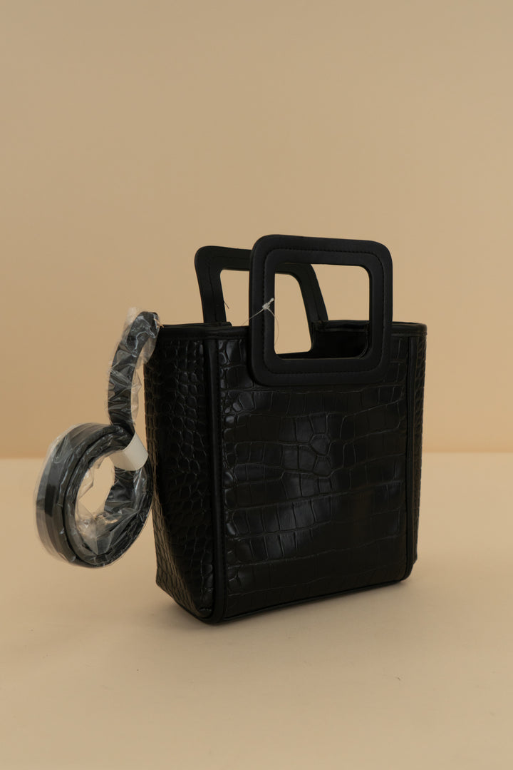 ann taylor black croc embossed mini tote nwt (retail $118)