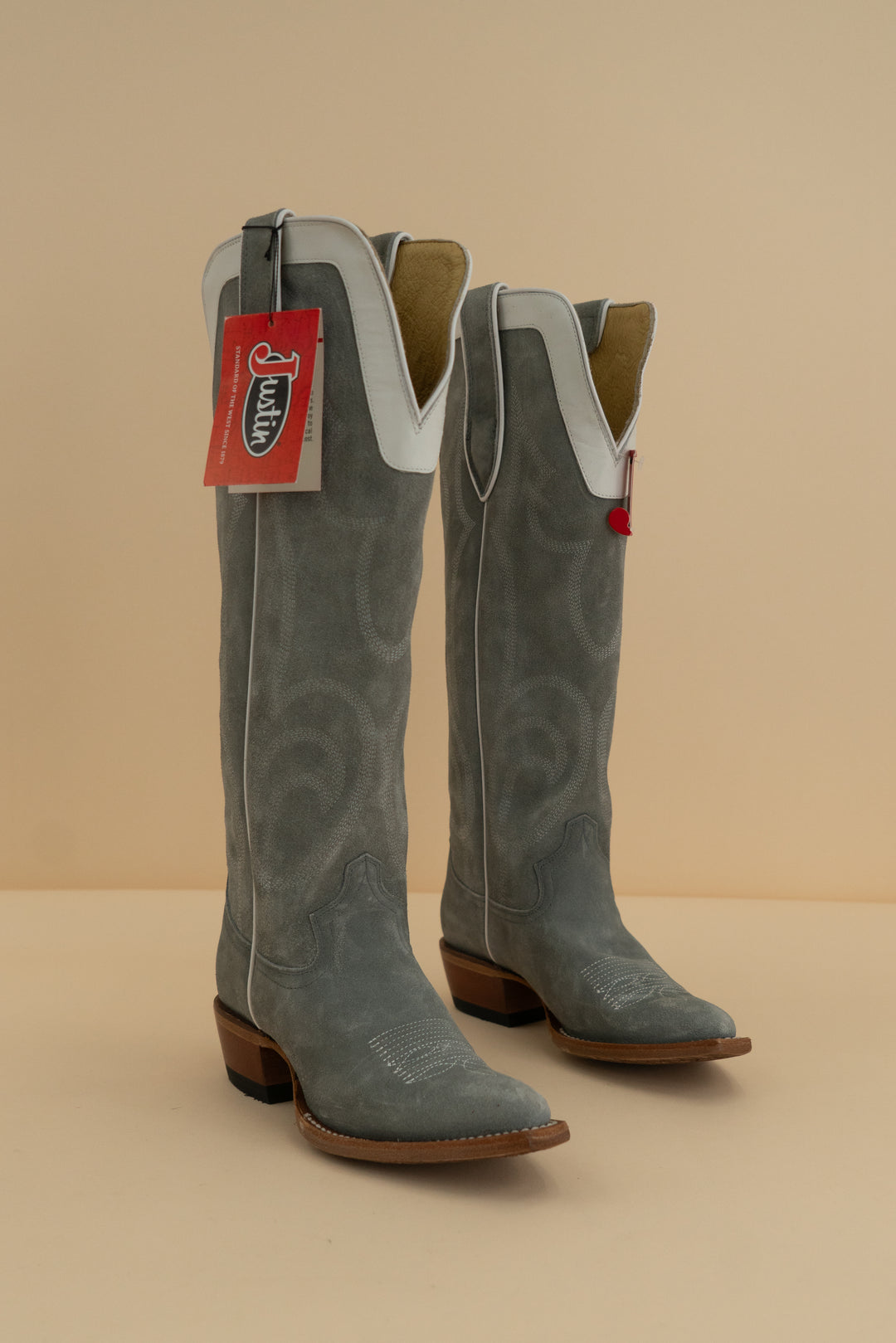 justin tall dusty blue cowboy boots nwt (6; retail $249)