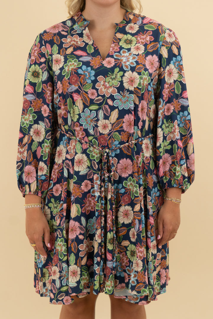 hermoza navy floral belt dress nwt (l; retail $238)