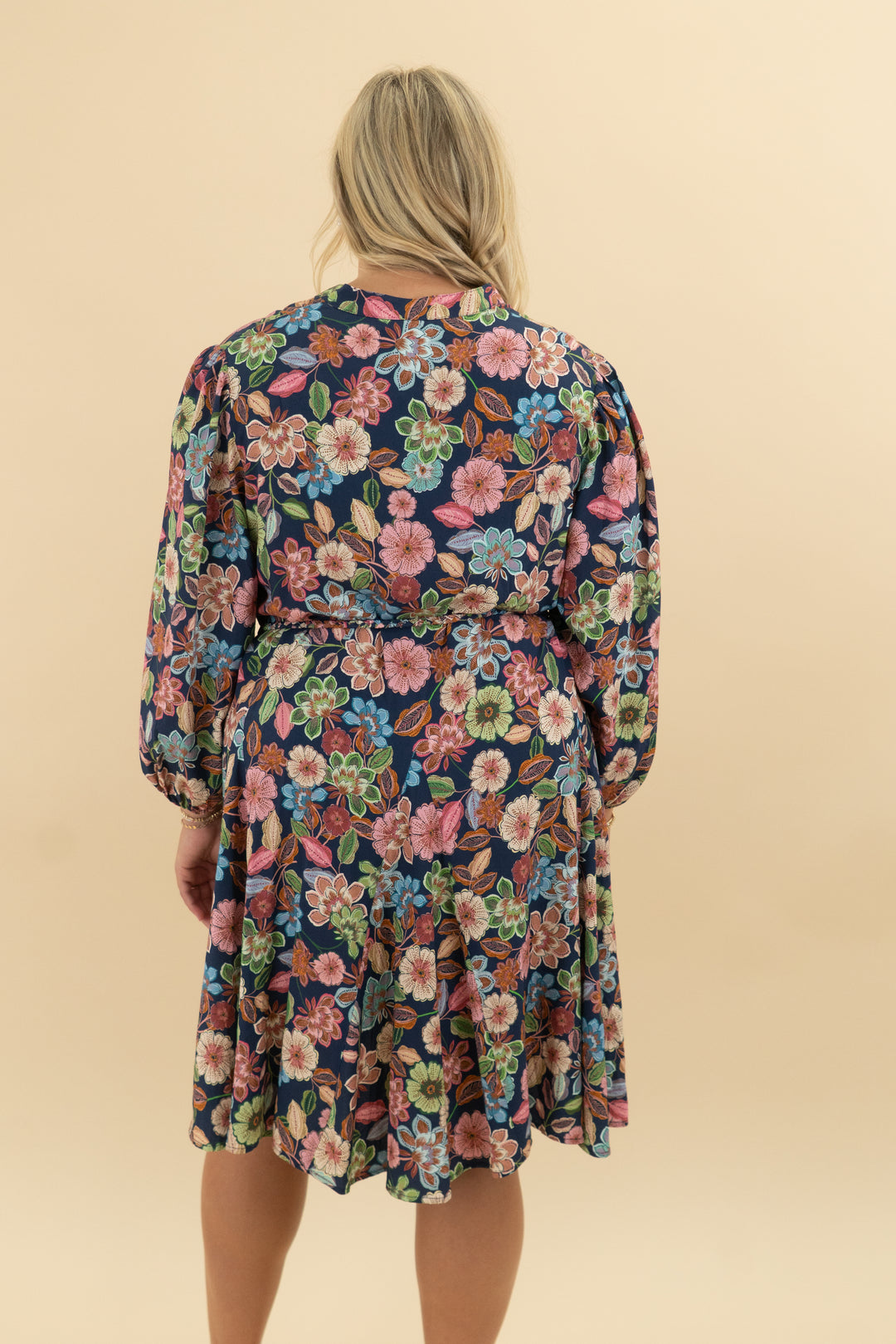 hermoza navy floral belt dress nwt (l; retail $238)