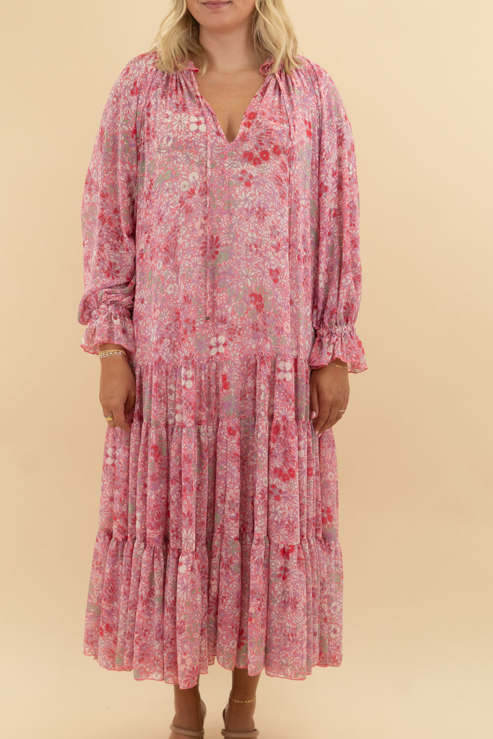 23. free people pink floral flowy maxi (m; retail $128)