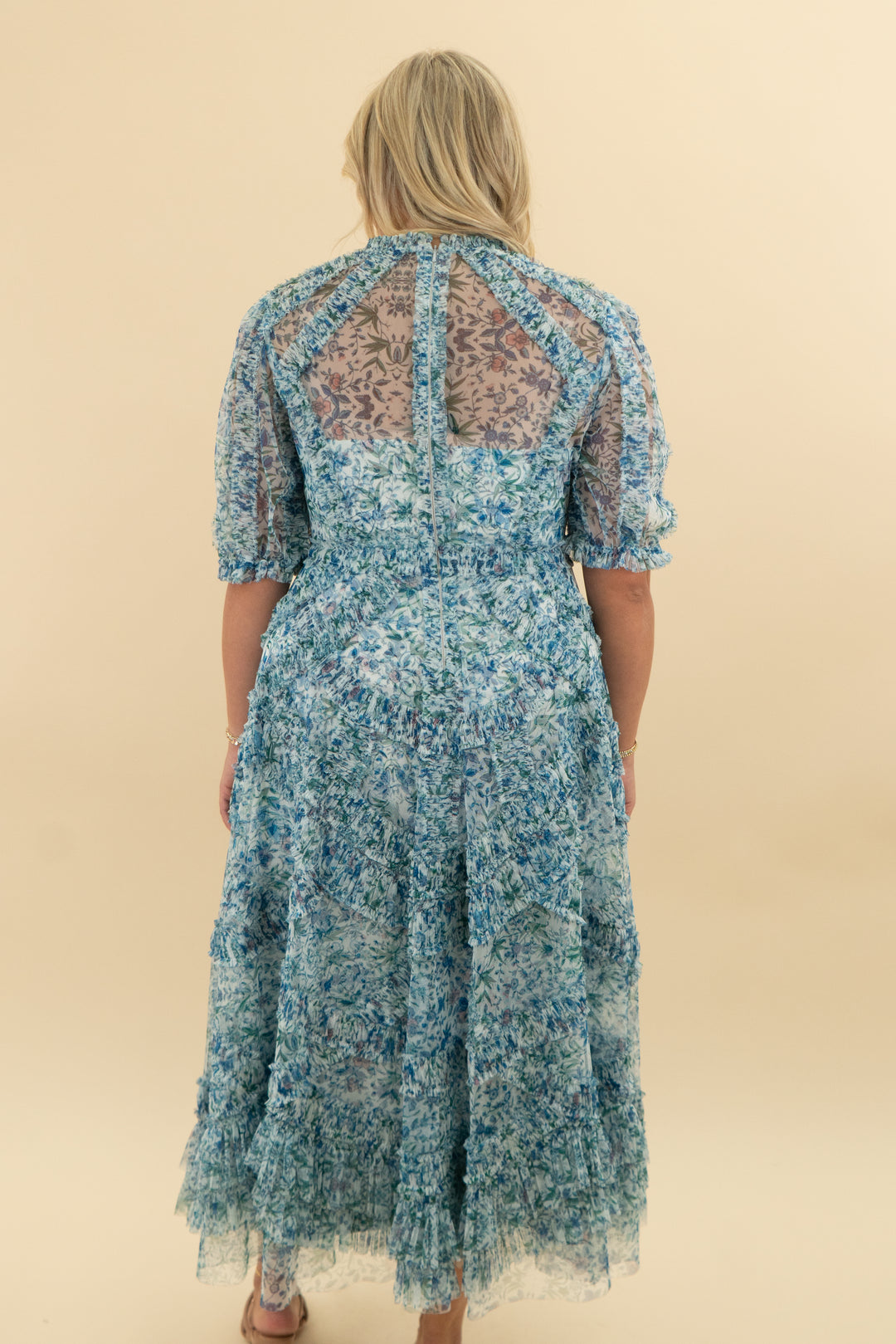 mac duggal blue floral midi dress (10; retail $598)