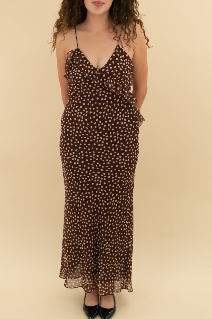 zara brown polka dot maxi dress (s)