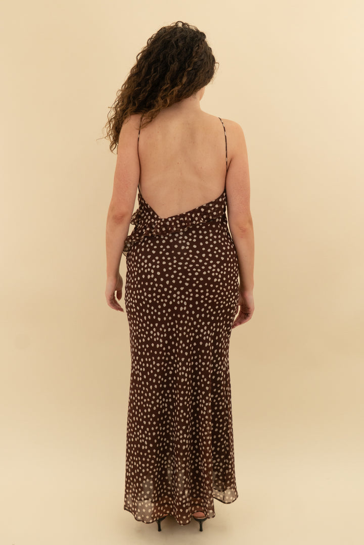 zara brown polka dot maxi dress (s)