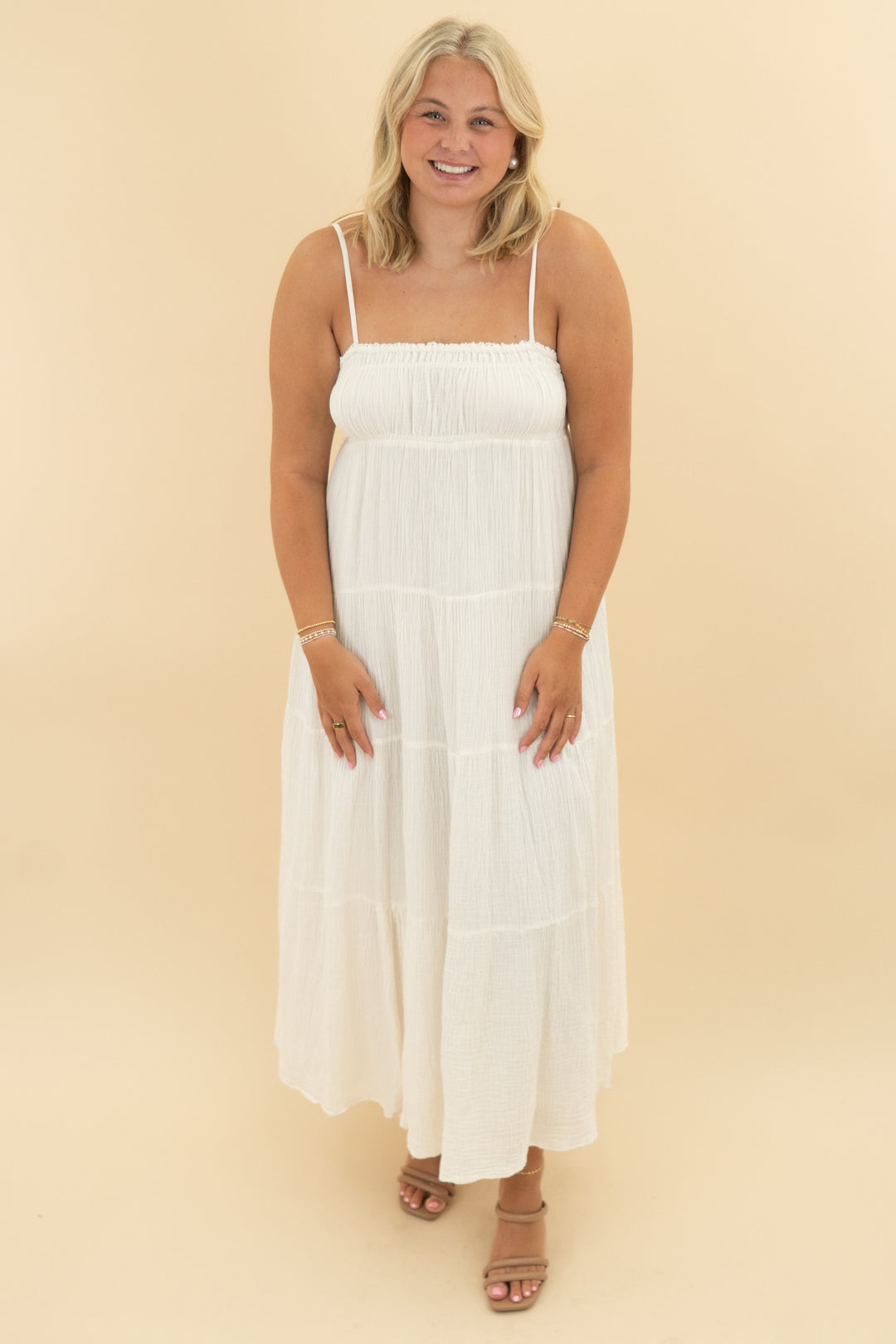 zara gauze white maxi dress (l)