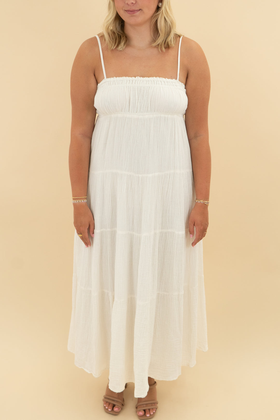zara gauze white maxi dress (l)