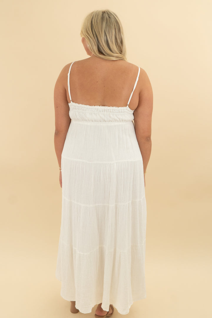 zara gauze white maxi dress (l)