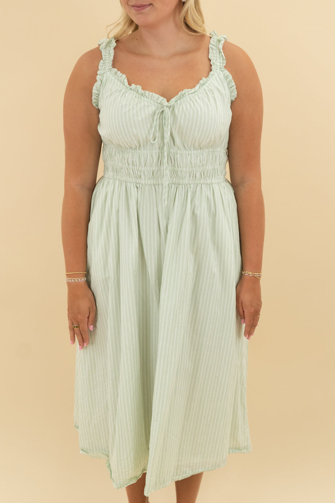 old navy mint green stripe maxi (l)