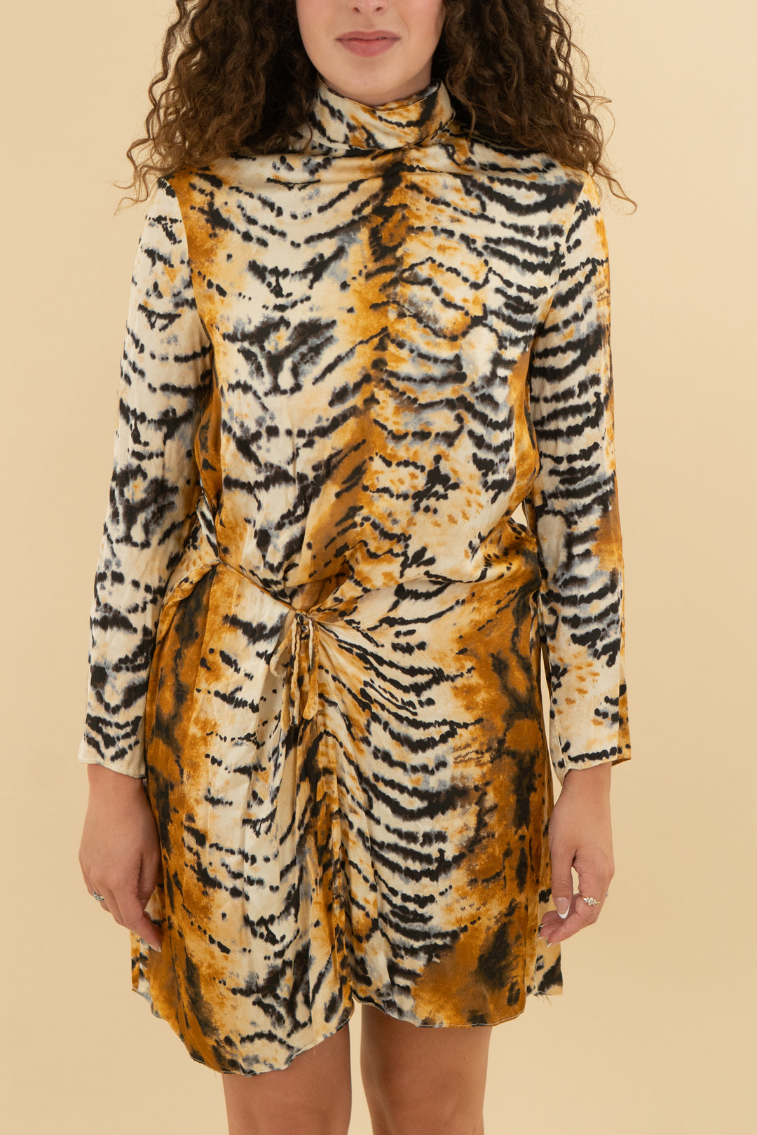 zara long sleeve animal print mini dress (s)