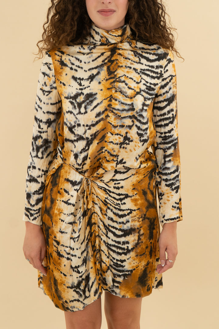 zara long sleeve animal print mini dress (s)