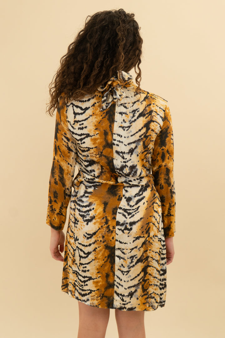 zara long sleeve animal print mini dress (s)