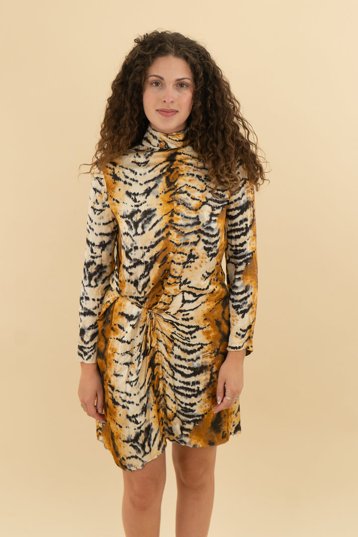 zara long sleeve animal print mini dress (s)