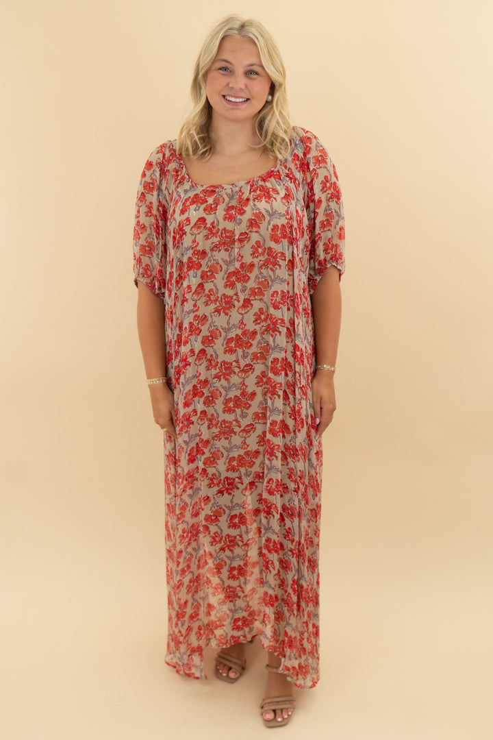 natalie martin red chiffon watercolor maxi nwt (l; retail $413)