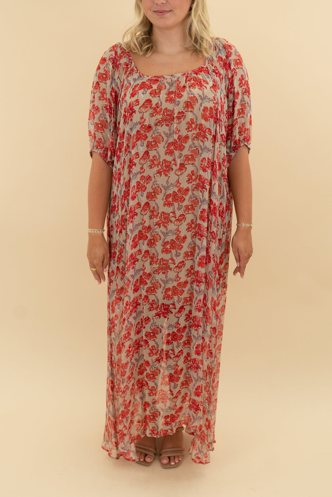 natalie martin red chiffon watercolor maxi nwt (l; retail $413)