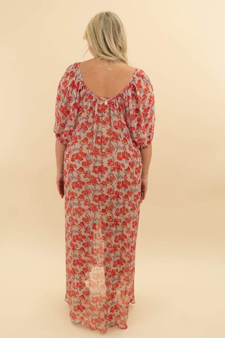 natalie martin red chiffon watercolor maxi nwt (l; retail $413)