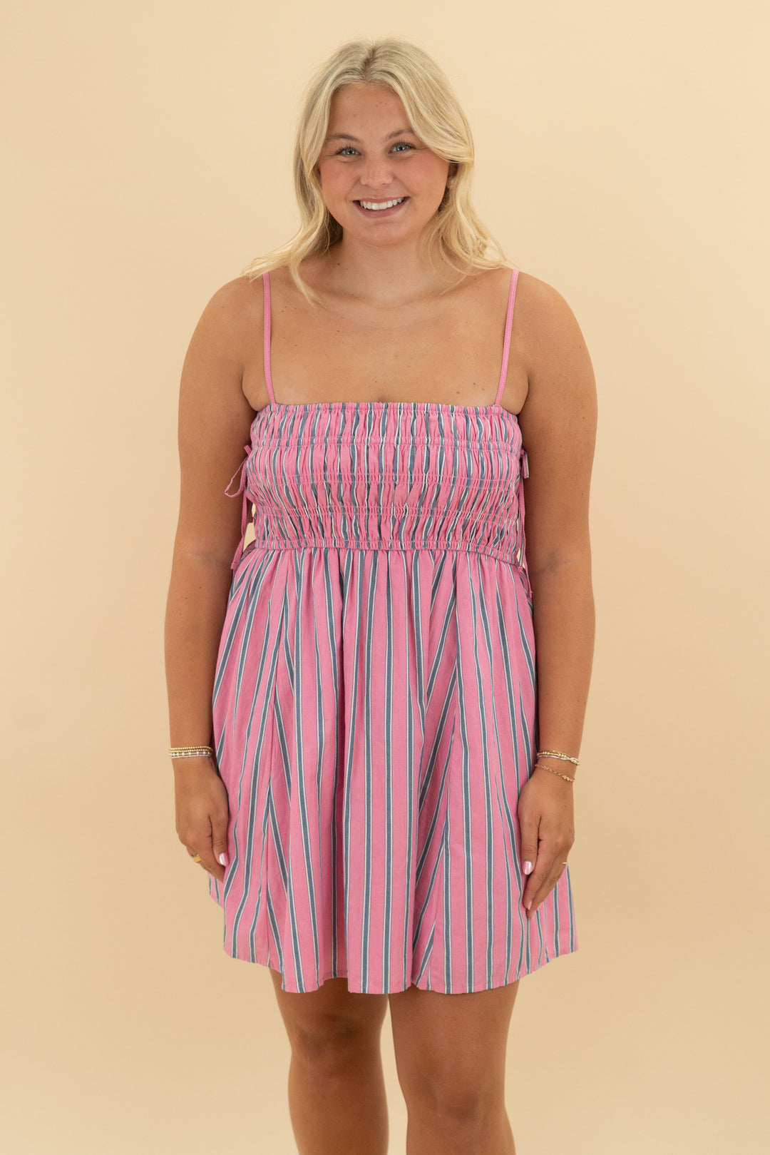abercrombie & fitch pink stripe dress (l)