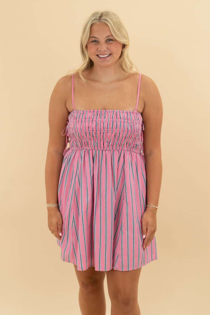abercrombie & fitch pink stripe dress (l)