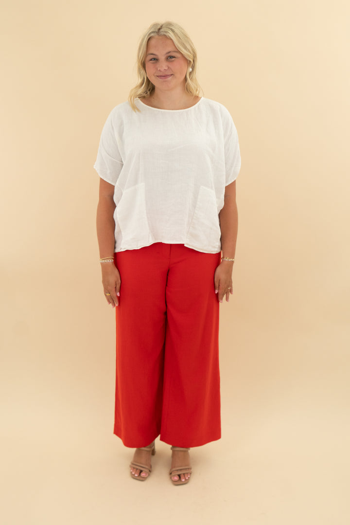 eileen fisher white linen short sleeve top (l)
