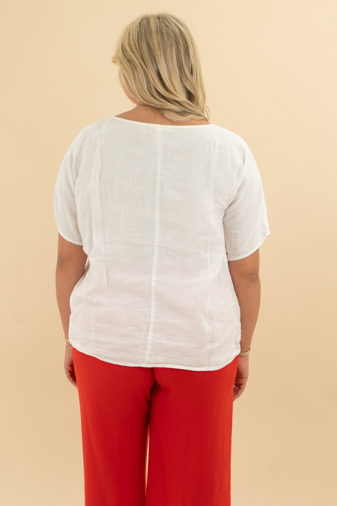 eileen fisher white linen short sleeve top (l)