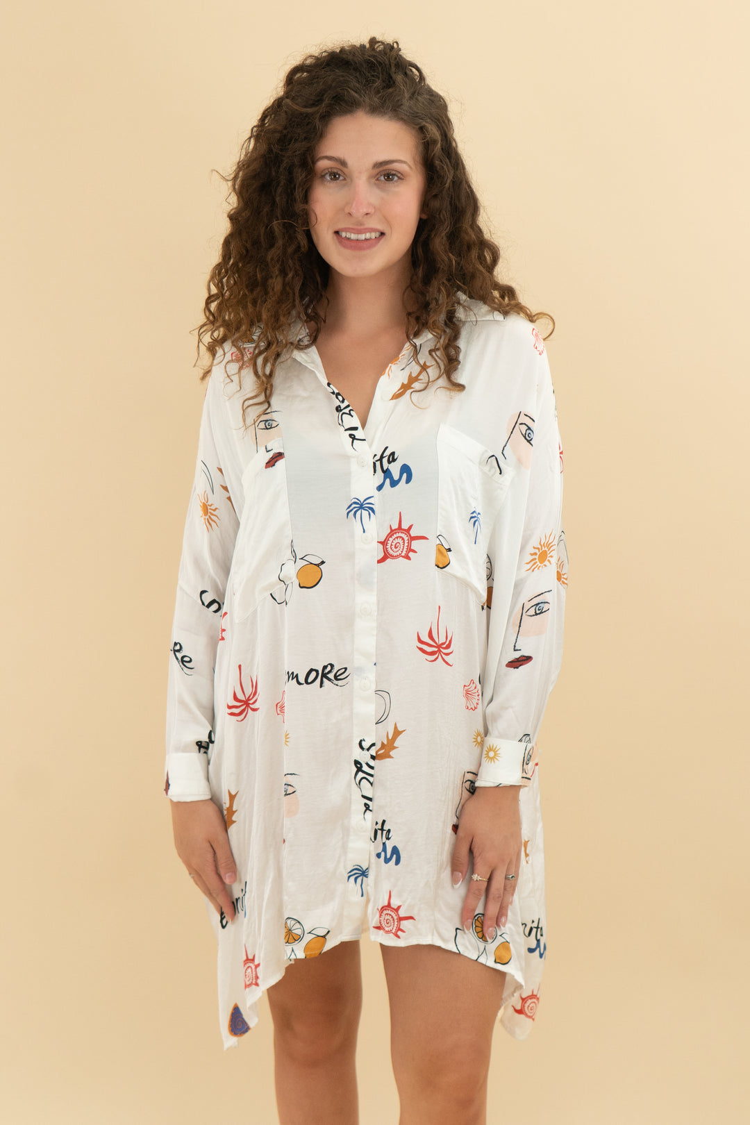 corey lynn calter white patterned button up silk dress (s)