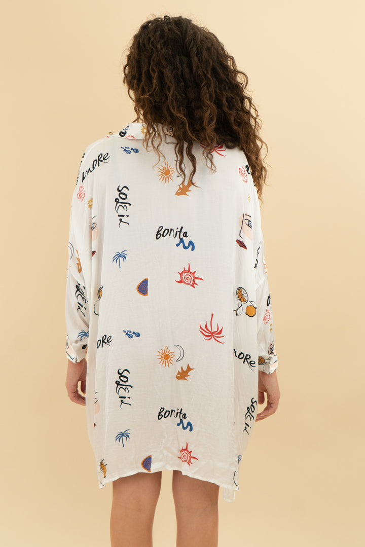corey lynn calter white patterned button up silk dress (s)