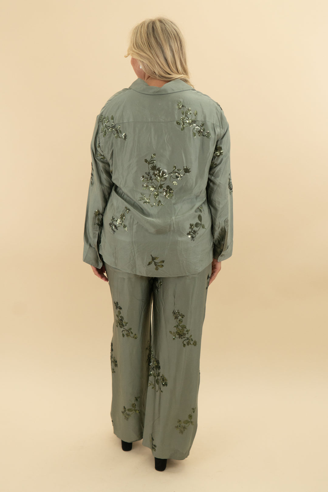zara green sequin long sleeve and pant set (xl)