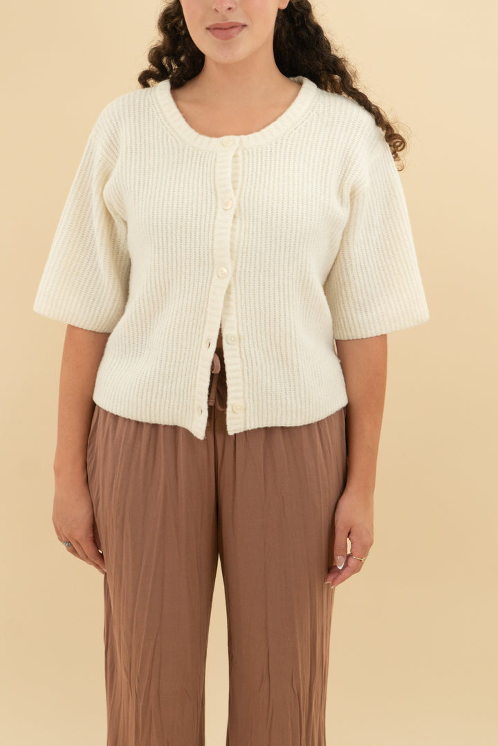 aerie cream short sleeve cardigan (m)