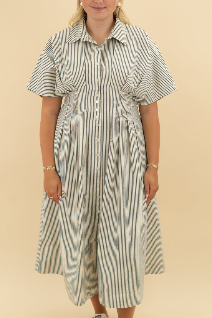 exquise navy stripe button midi dress (xl; retail $198)