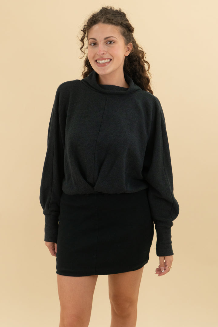 free people black long sleeve backless sweater dress (s; retail $178)