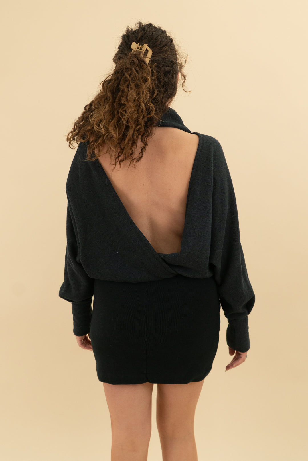free people black long sleeve backless sweater dress (s; retail $178)