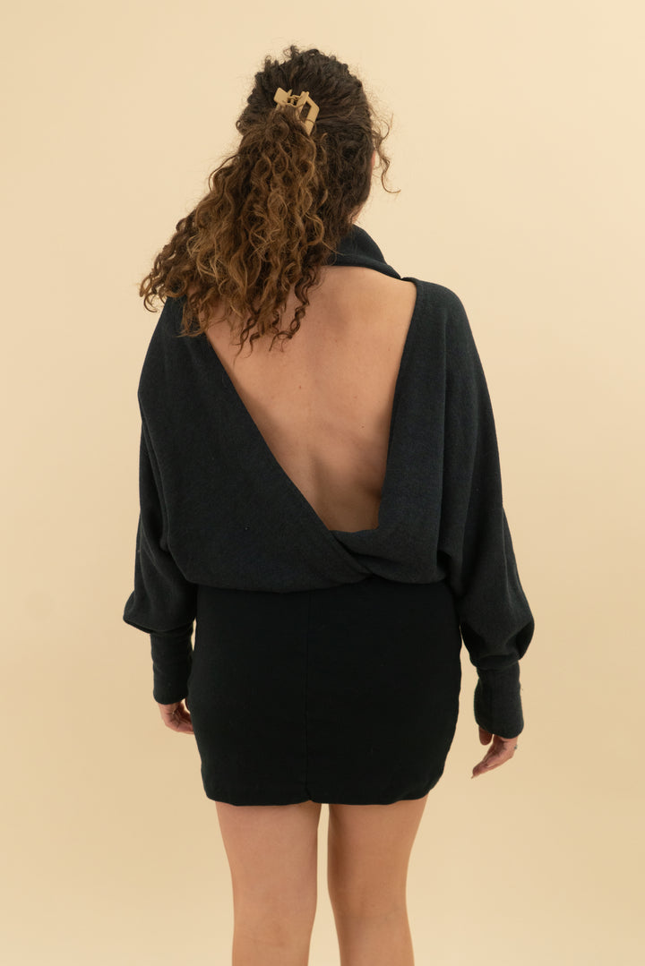 free people black long sleeve backless sweater dress (s; retail $178)