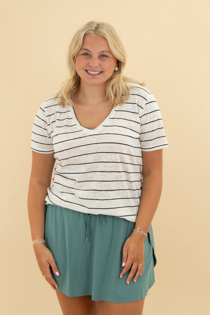 zsupply white & black stripe v neck top (xl)
