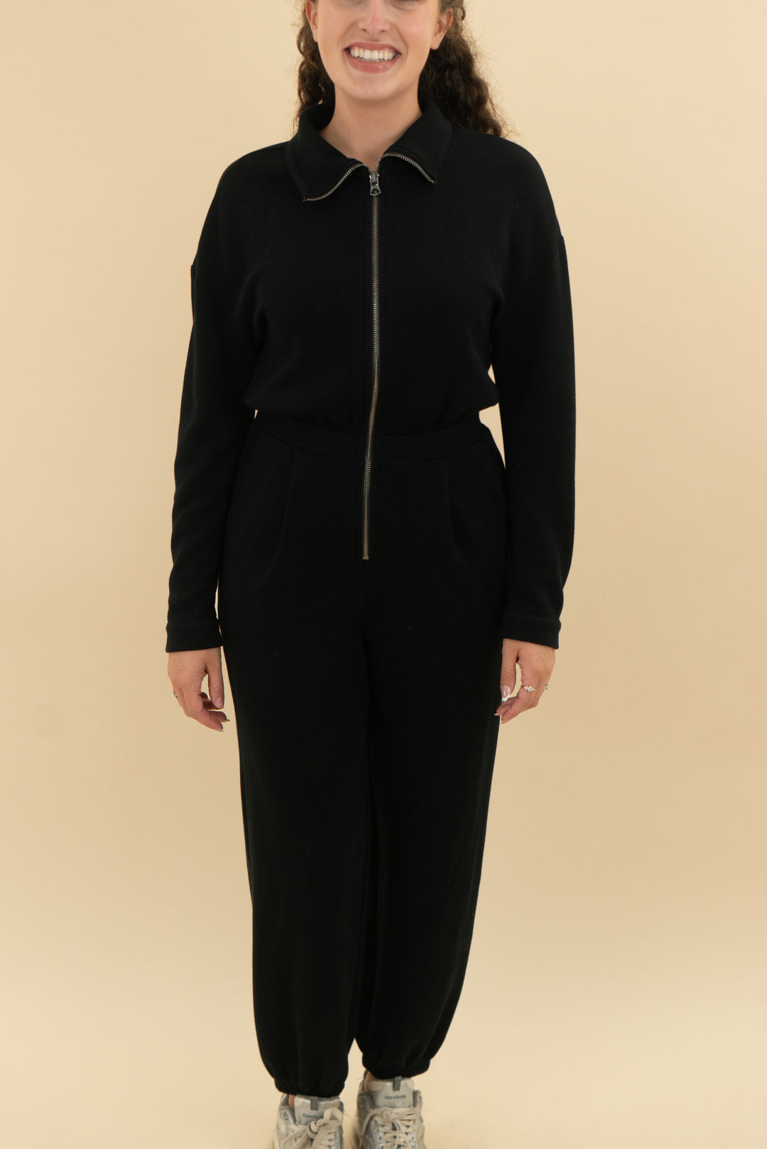 varley black long sleeve jumpsuit (s)