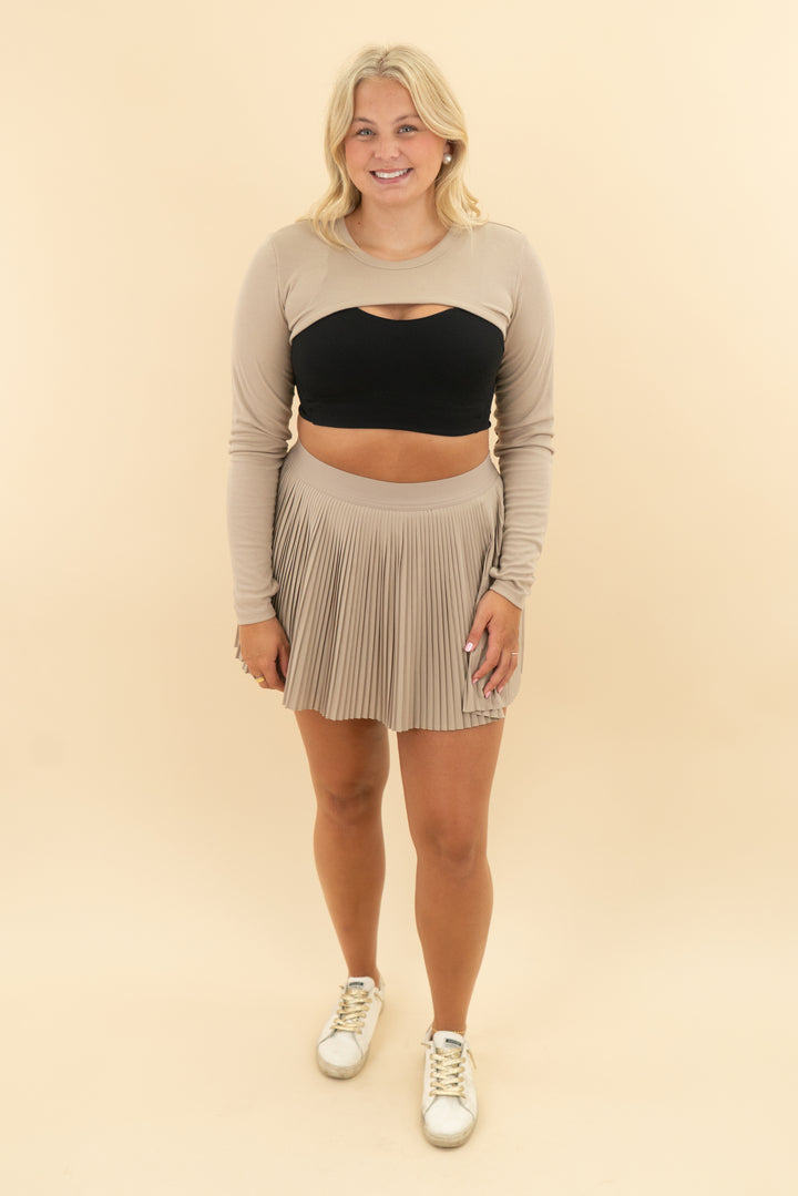 old navy tan long sleeve and pleat skort set (l)