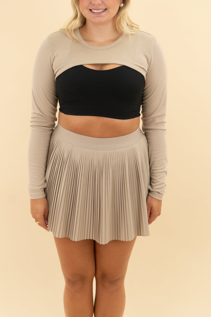 old navy tan long sleeve and pleat skort set (l)