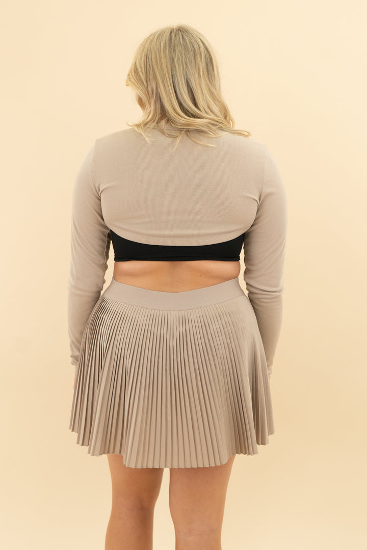 old navy tan long sleeve and pleat skort set (l)