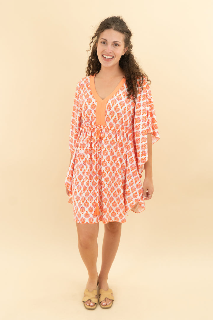 cabana life orange print swim cover up (m)