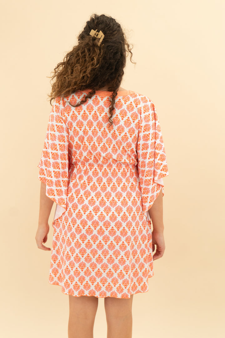cabana life orange print swim cover up (m)