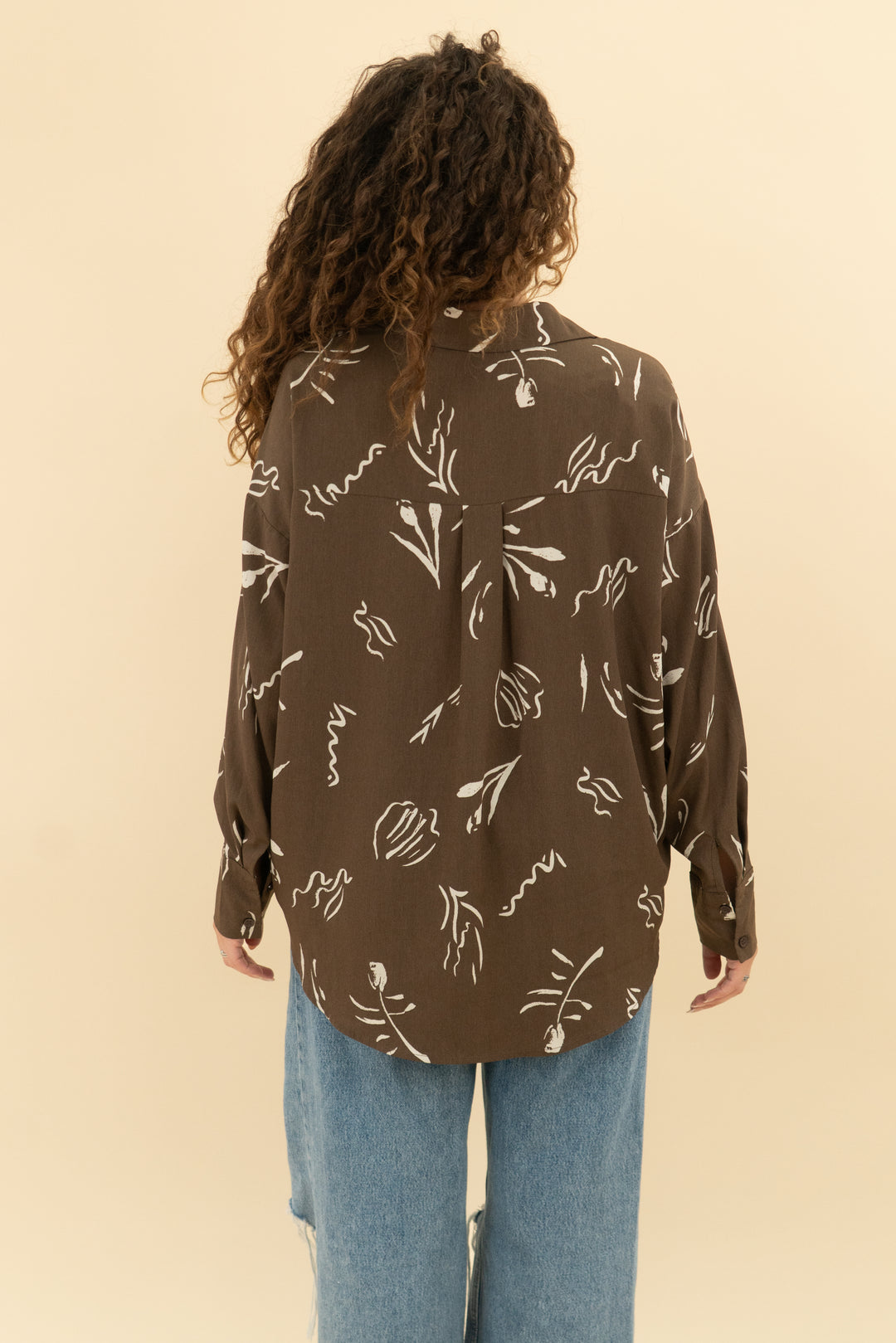 en saison brown patterned long sleeve button up (s)