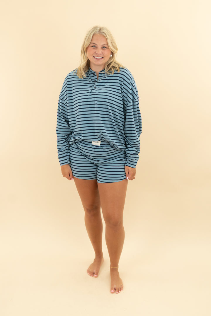 eleven eleven blue navy stripe longsleeve & short set (l/xl)