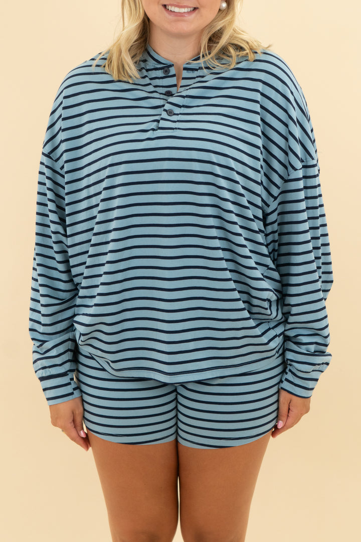 eleven eleven blue navy stripe longsleeve & short set (l/xl)