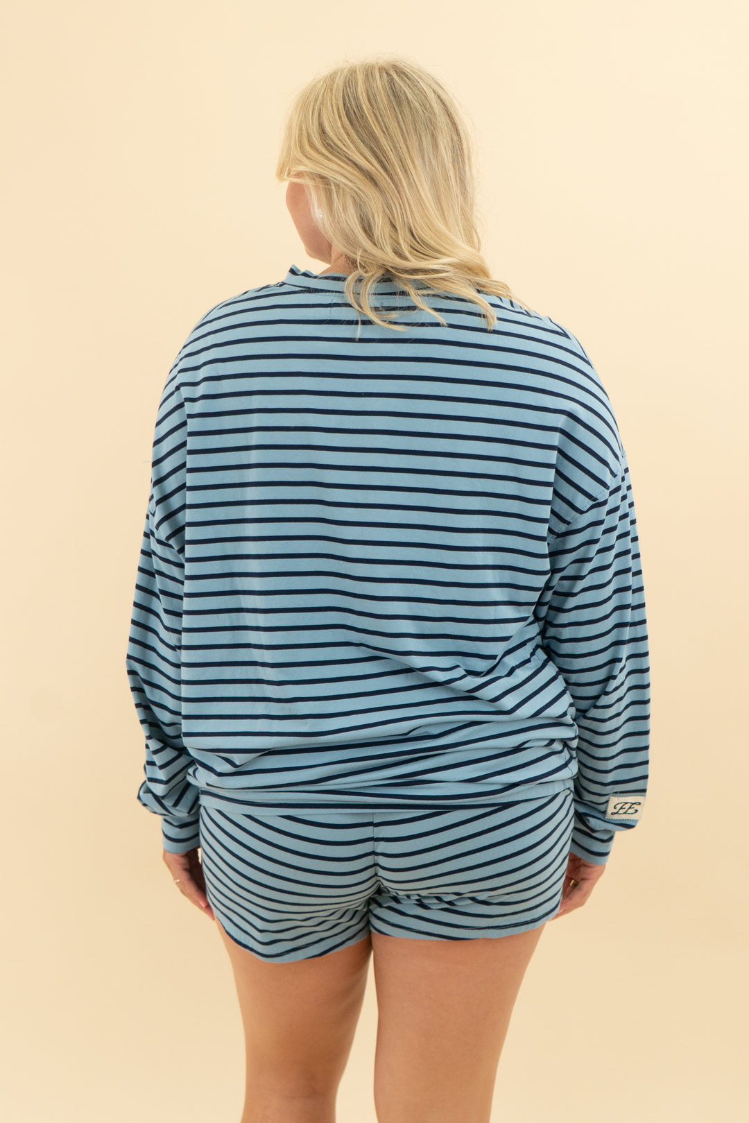 eleven eleven blue navy stripe longsleeve & short set (l/xl)