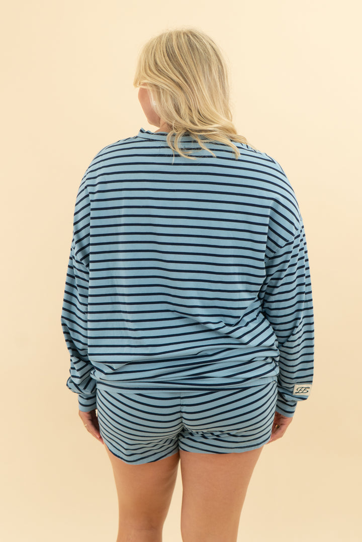 eleven eleven blue navy stripe longsleeve & short set (l/xl)