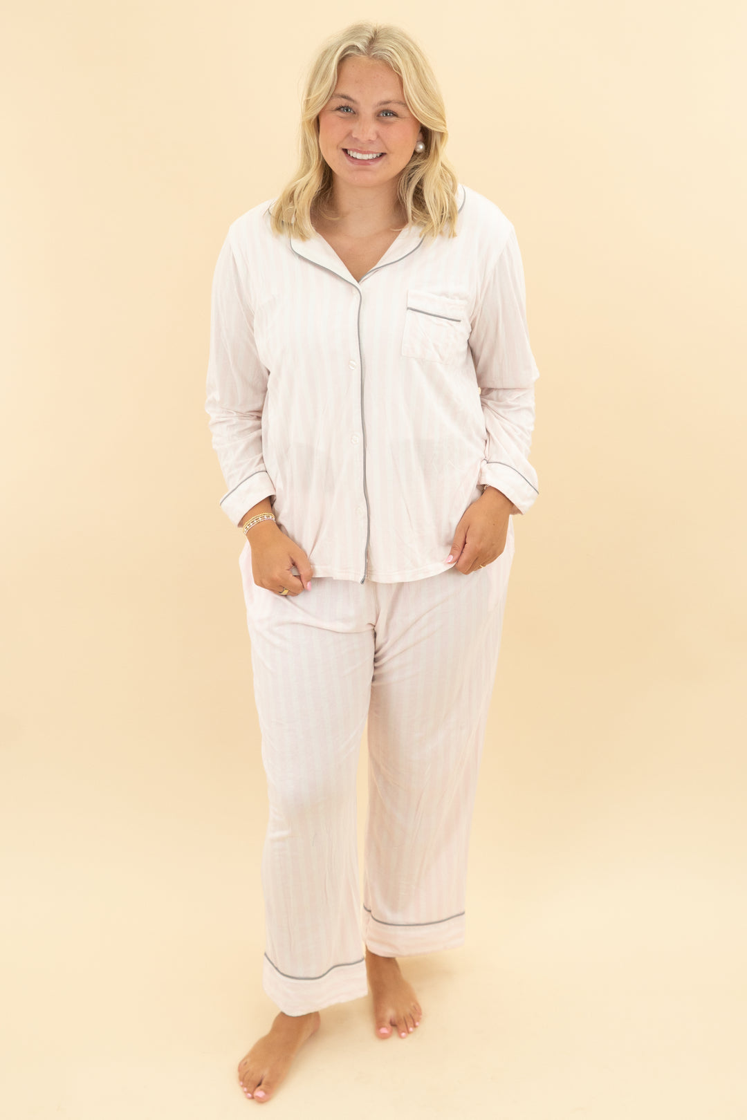 faceplant dreams pink stripe long sleeve sleeve & pant set (xl)