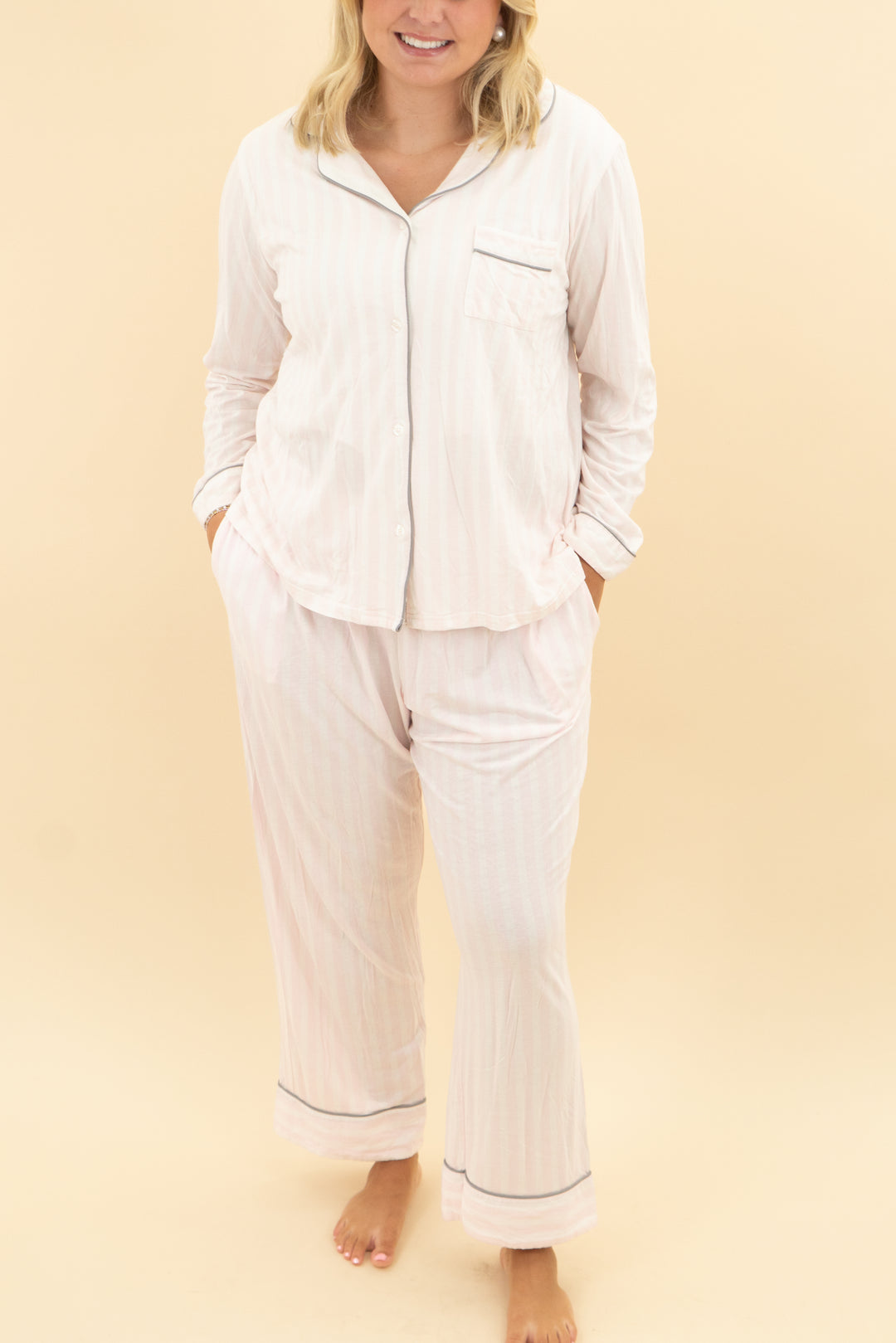 faceplant dreams pink stripe long sleeve sleeve & pant set (xl)
