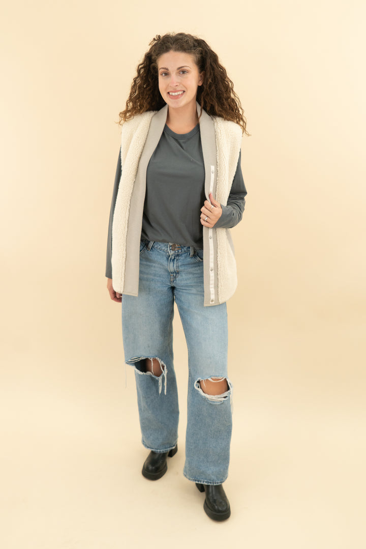 taupe and fur reversible vest (os)