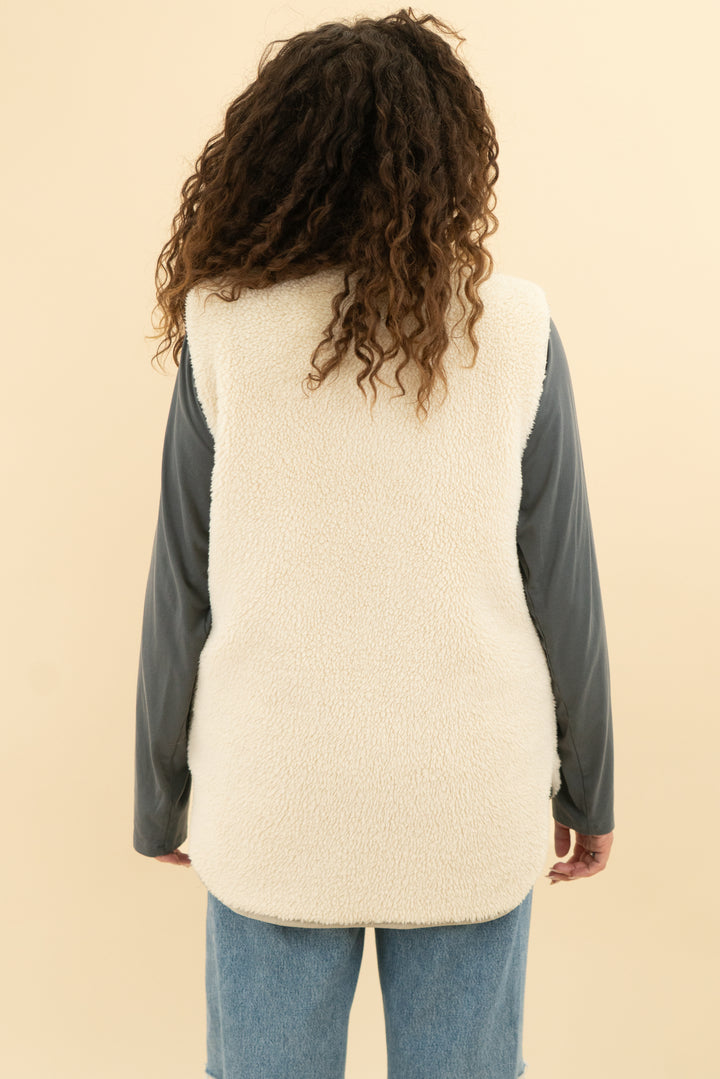 taupe and fur reversible vest (os)