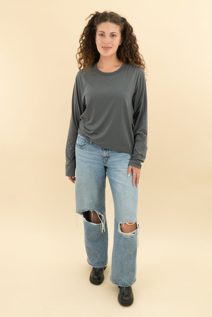 heather grey long sleeve athletic top