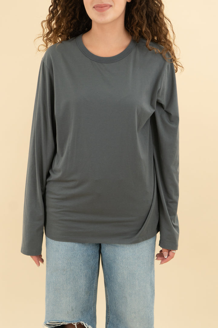 heather grey long sleeve athletic top