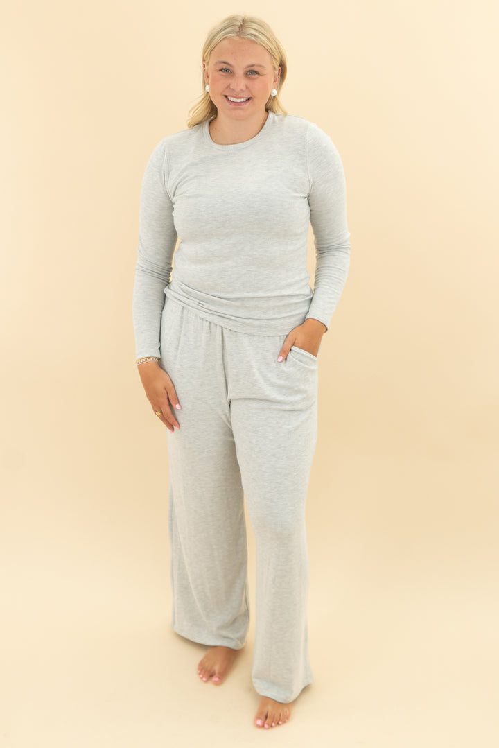 abercrombie & fitch grey lounge long sleeve shirt and pant set (l)